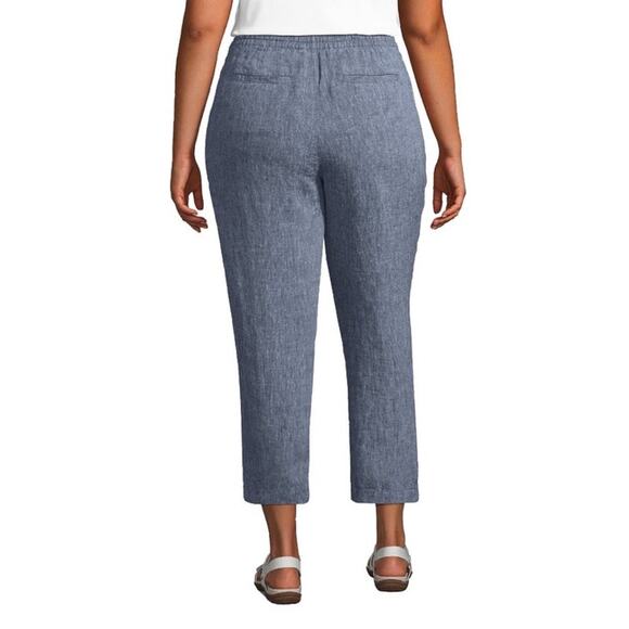 Lands' End 100% Linen Gray Elastic Waist High Rose Cropped Casual Pants Size 10 - Picture 2 of 9